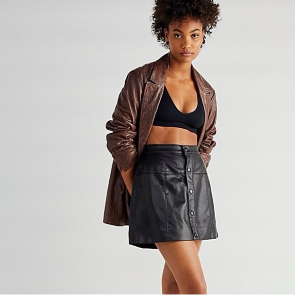 Free People Maisie Snap-Front Vegan Leather Mini Skirt